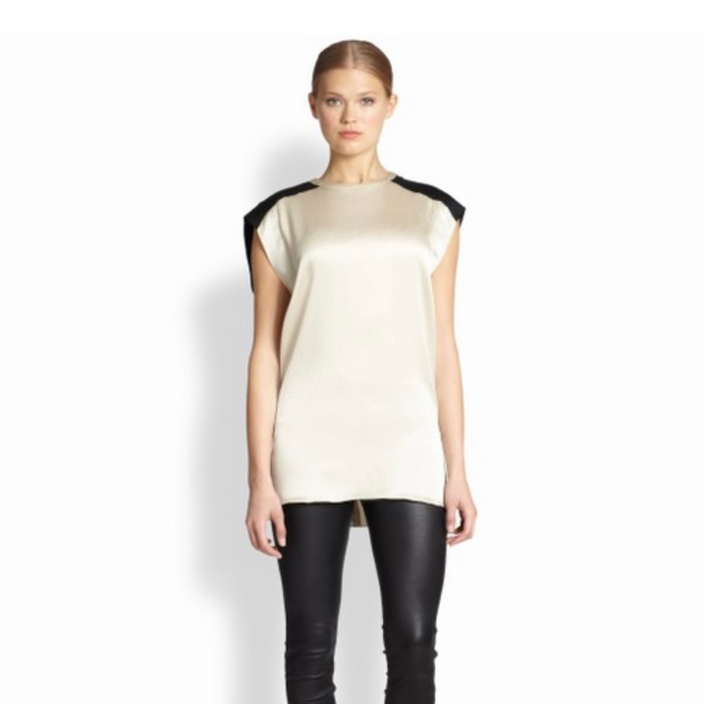 Helmut Lang Ecru Black Gravel Hammered Silk Tunic